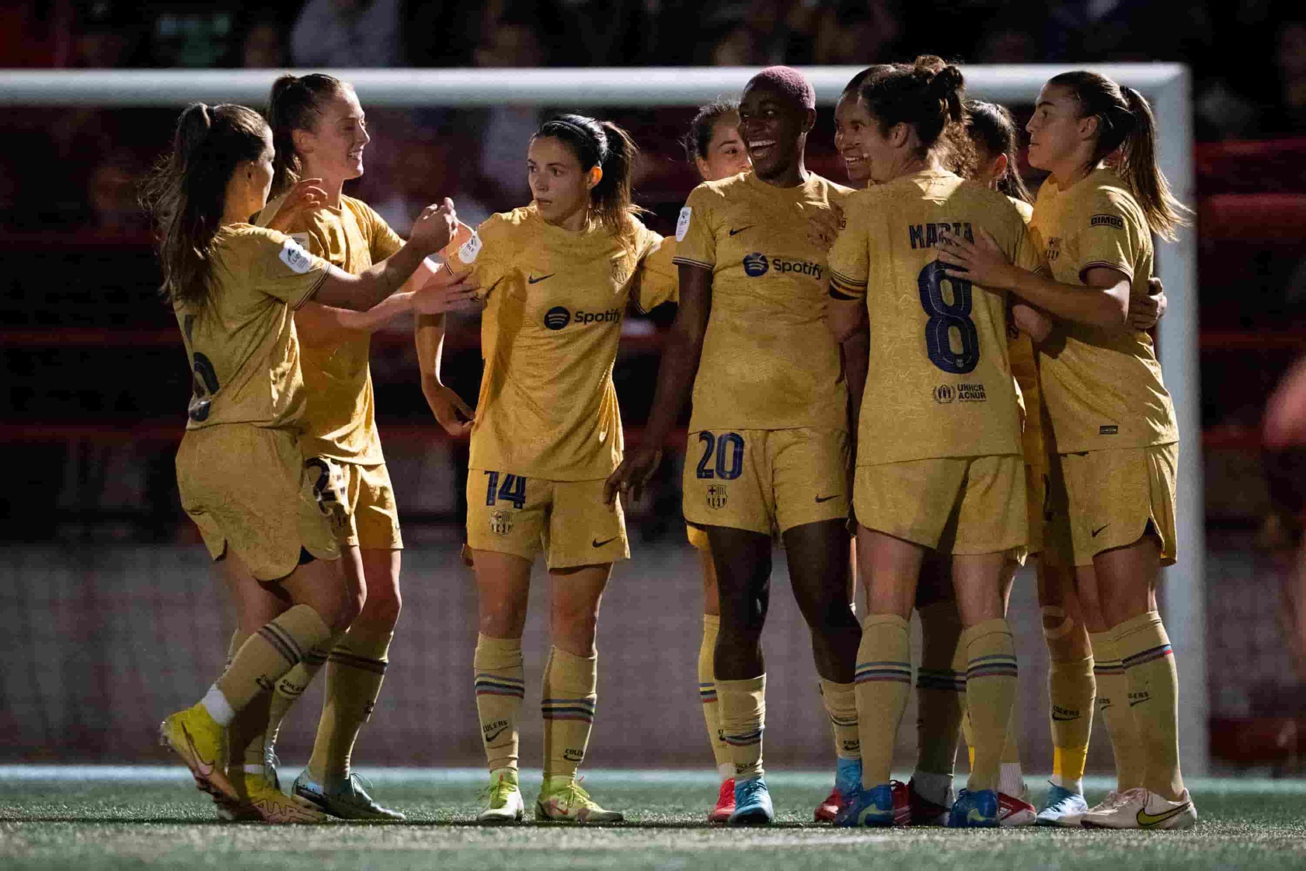 El Barça sigue lider en la Liga F tras su nueva victoria por 0-3 contra el Sporting de Huelva. Créditos: Twitter FCBfemeni