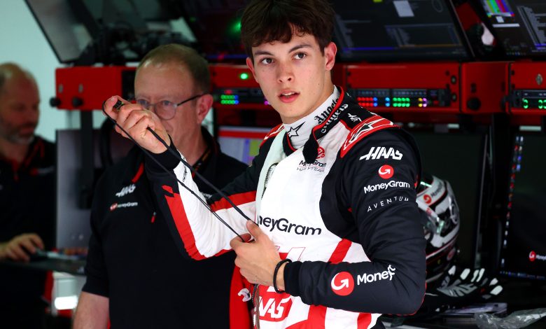 IMOLA, ITALY - MAY 16: Oliver Bearman of Great Britain and Haas F1 prepares for a seat fitting in the garage during previews ahead of the F1 Grand Prix of Emilia-Romagna at Autodromo Enzo e Dino Ferrari Circuit on May 16, 2024 in Imola, Italy. (Photo by Clive Rose/Getty Images)