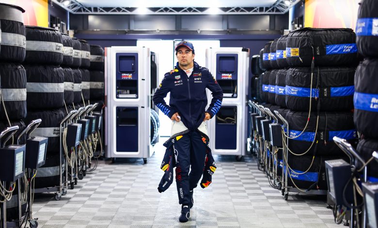 NORTHAMPTON, ENGLAND - JULY 06: Sergio Perez of Mexico and Oracle Red Bull Racing walks into the garage prior to final practice ahead of the F1 Grand Prix of Great Britain at Silverstone Circuit on July 06, 2024 in Northampton, England. (Photo by Mark Thompson/Getty Images)