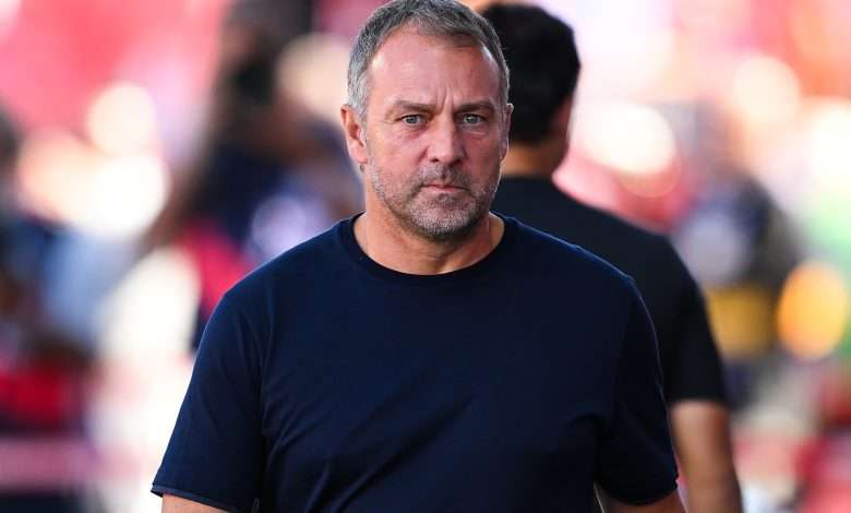 GIRONA, SPAIN - SEPTEMBER 15: Hansi Flick, Head Coach of FC Barcelona, looks on during the LaLiga match between Girona FC and FC Barcelona at Montilivi Stadium on September 15, 2024 in Girona, Spain. (Photo by David Ramos/Getty Images)