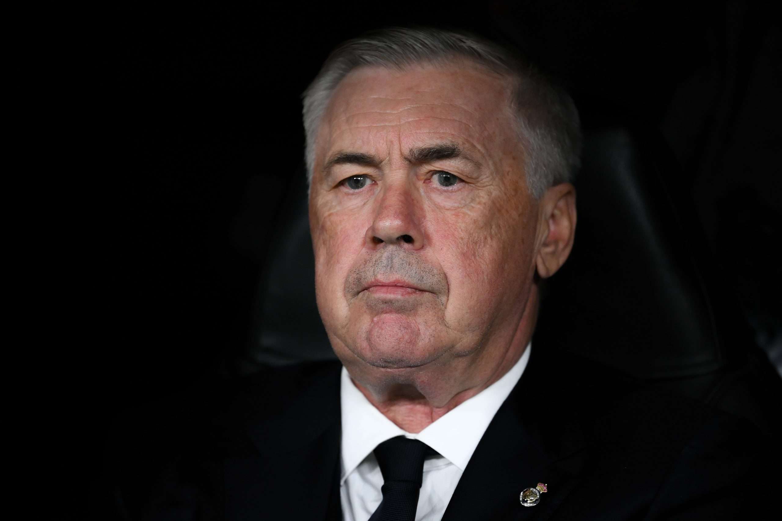 MADRID, SPAIN - SEPTEMBER 17: Head coach Carlo Ancelotti of Real Madrid CF looks on during the UEFA Champions League 2024/25 League Phase MD1 match between Real Madrid CF and VfB Stuttgart at Estadio Santiago Bernabeu on September 17, 2024 in Madrid, Spain. (Photo by David Ramos/Getty Images)