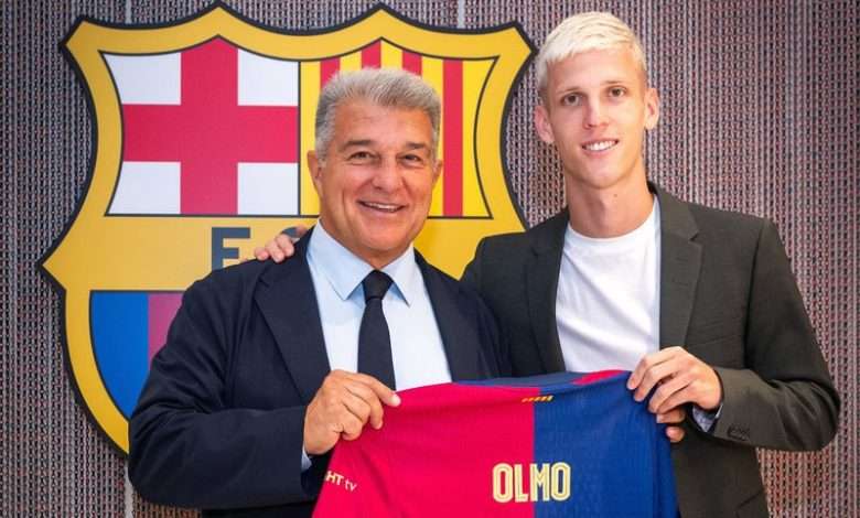 Dani Olmo y Joan Laporta. Imagen vía: FC Barcelona.
