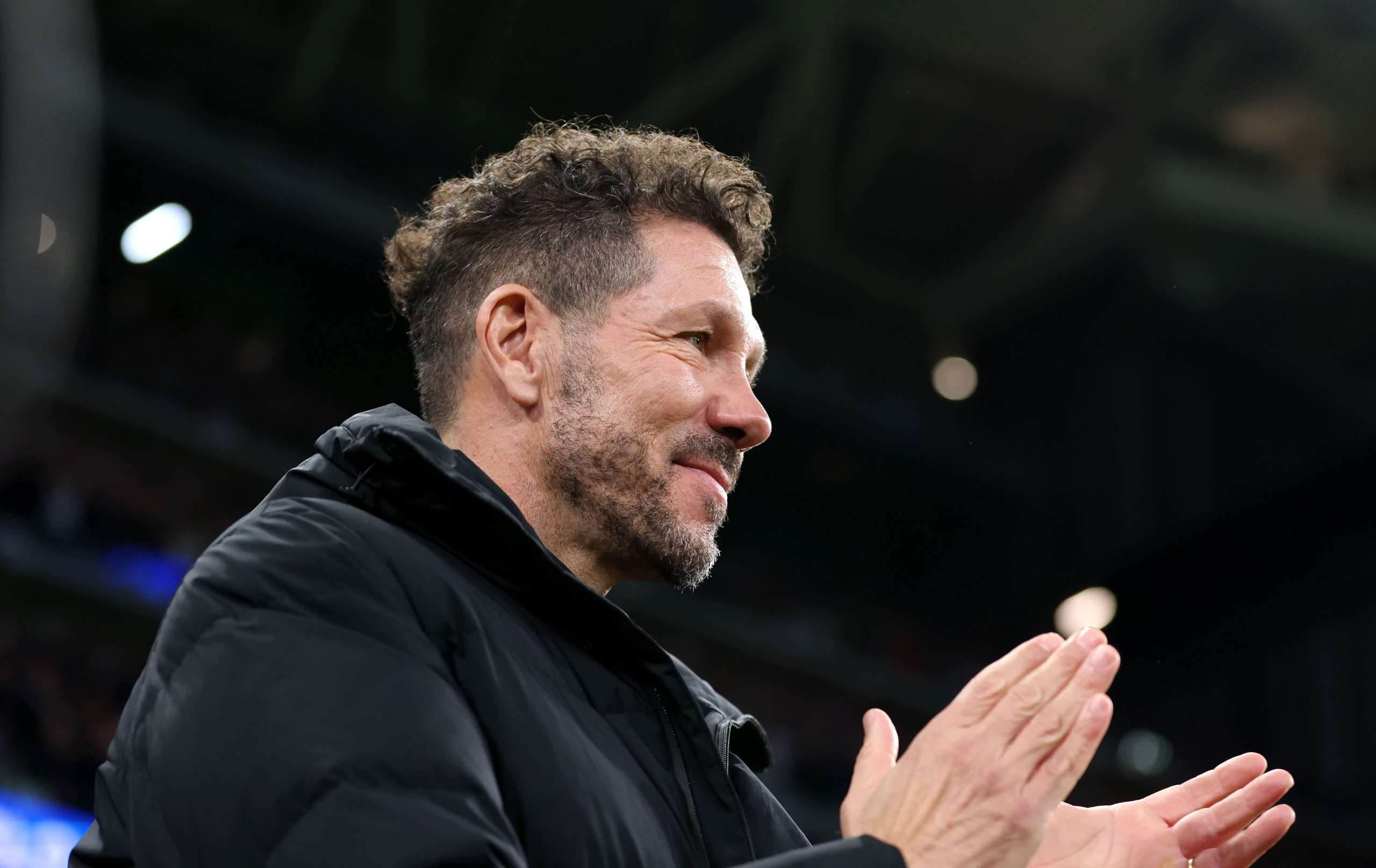MADRID, SPAIN - FEBRUARY 08: Diego Simeone, Head Coach of Atletico de Madrid, applauds prior to the LaLiga match between Real Madrid CF and Atletico de Madrid at Estadio Santiago Bernabeu on February 08, 2025 in Madrid, Spain. (Photo by Florencia Tan Jun/Getty Images)