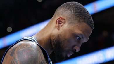 ATLANTA, GEORGIA - FEBRUARY 07: Damian Lillard #0 of the Milwaukee Bucks reacts after their 115-110 loss to the Atlanta Hawks at State Farm Arena on February 07, 2025 in Atlanta, Georgia. NOTE TO USER: User expressly acknowledges and agrees that, by downloading and or using this photograph, User is consenting to the terms and conditions of the Getty Images License Agreement. (Photo by Kevin C. Cox/Getty Images)