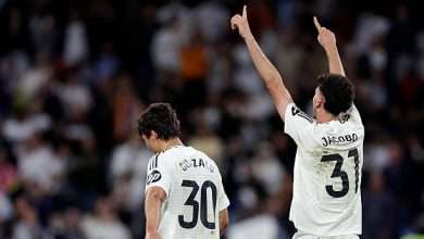 MADRID, SPAIN - MAY 14: Jacobo Ramon of Real Madrid celebrates 2-1 with Gonzalo Garcia of Real Madrid during the LaLiga EA Sports match between Real Madrid v Real Mallorca at the Estadio Santiago Bernabeu on May 14, 2025 in Madrid Spain (Photo by Maria Gracia Jimenez/Soccrates/Getty Images)