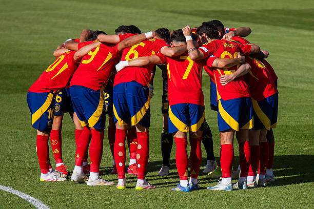 eam Spain during the U21 European Championship match between Spain and Romania at Tehelné pole Stadium, on June 14, 2025 in Bratislava, Slovakia.