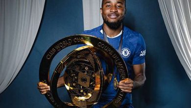 EAST RUTHERFORD, NEW JERSEY - JULY 13: Christopher Nkunku #18 of Chelsea FC sits for a portrait following their win over Paris Saint-Germain in the Club World Cup final at MetLife Stadium on July 13, 2025 in East Rutherford, New Jersey.