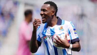 Sheraldo Becker of Real Sociedad reacts during the LaLiga EA Sports match between Real Sociedad and UD Las Palmas at Reale Arena on May 04, 2024 in San Sebastian, Spain. (Photo by Juan Manuel Serrano Arce/Getty Images)