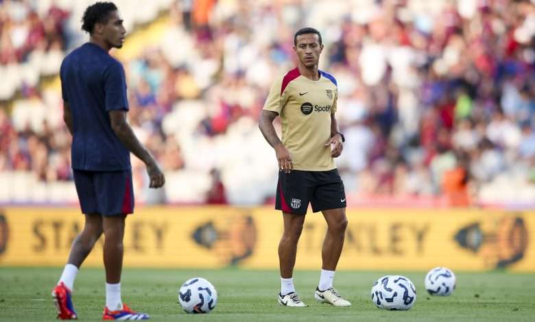 BARCELONA, SPAIN - AUGUST 12: Thiago Alcantara of FC Barcelona looks on prior to the Joan Gamper Trophy match between FC Barcelona and AS Monaco at Estadi Olimpic Lluis Companys on August 12, 2024 in Barcelona, Spain. (Photo by Eric Alonso/Getty Images)
