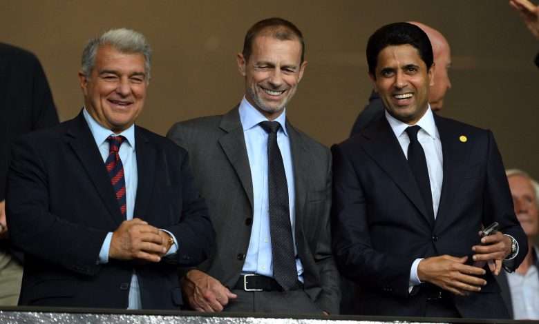Laporta, Ceferin y Al-Khelaifi