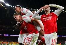 LONDON, ENGLAND - OCTOBER 21: Viktor Gyokeres of Arsenal celebrates with teammates after scoring their side's fourth goal during the UEFA Champions League 2025/26 League Phase MD3 match between Arsenal FC and Atletico de Madrid at Arsenal Stadium on October 21, 2025 in London, England. (Photo by James Gill - Danehouse/Getty Images)