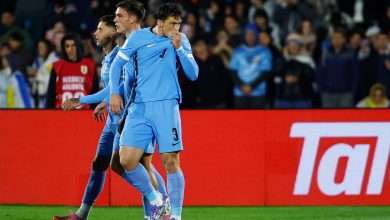Federico Viñas del Oviedo, con Uruguay, celebrando un gol