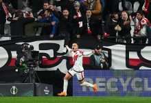 MADRID, SPAIN - NOVEMBER 06: Alvaro Garcia Rivera of Rayo Vallecano celebrates scoring his team's third goal during the UEFA Conference League 2025/26 League Phase MD3 match between Rayo Vallecano de Madrid and KKS Lech Poznan at Estadio Vallecas on November 06, 2025 in Madrid, Spain.