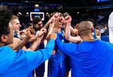 El equipo de Movistar Estudiantes en el partido frente a Palmer Mallorca