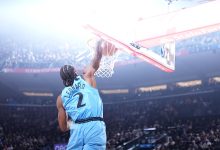 INGLEWOOD, CALIFORNIA - APRIL 05: Kawhi Leonard #2 of the LA Clippers dunks against the Dallas Mavericks during the first half of a game at Intuit Dome on April 05, 2025 in Inglewood, California. (Photo by Michael Owens/Getty Images)