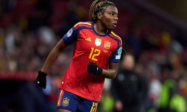 MADRID, SPAIN - DECEMBER 02: Edna Imade of Spain looks on during the UEFA Women's Nations League 2025 final second leg match between Spain and Germany at Estadio Metropolitano on December 02, 2025 in Madrid, Spain. (Photo by Angel Martinez/Getty Images)