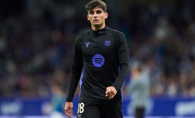 Gerard Martín durante un partido entre el FC Barcelona y el Real Oviedo