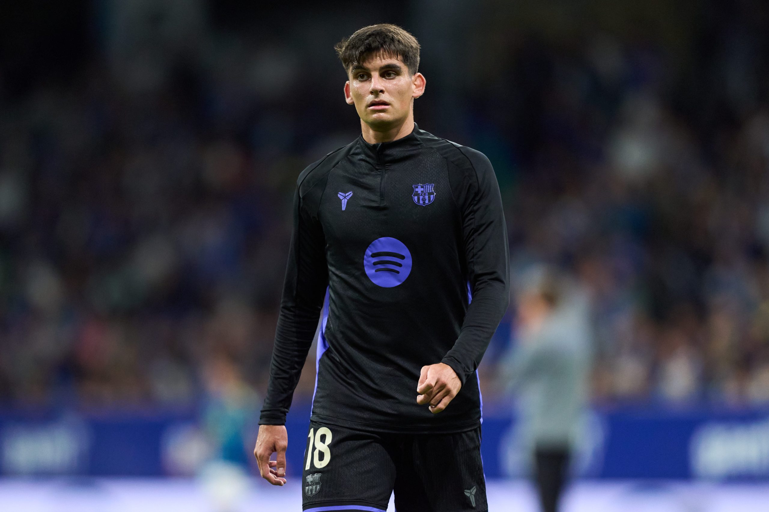 Gerard Martín durante un partido entre el FC Barcelona y el Real Oviedo