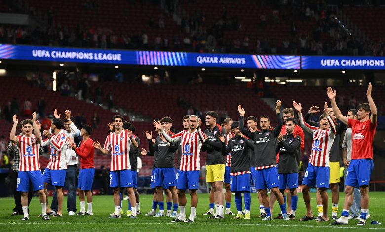 Players of Atletico de Madrid acknowledge the fans after confirming their progression to the semi finals in the UEFA Champions League 2025/26 Quarter-Final Second Leg match between Club Atlético de Madrid and FC Barcelona at Riyadh Air Metropolitano on April 14, 2026 in Madrid, Spain. (Photo by Denis Doyle/Getty Images)