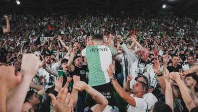 Iñigo Vicente celebrando el ascenso junto con la afición.