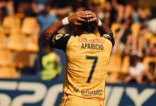 Aparicio se lamenta durante el partido entre Alcorcón y Europa en Santo Domingo