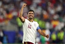 Rodri #16 of Spain applauds fans after the 2-0 victory during the FIFA World Cup 2026 Semi Final match between France and Spain at Dallas Stadium on July 14, 2026 in Arlington, Texas. (Photo by Florencia Tan Jun/Getty Images)