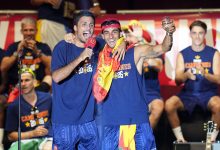 Rodri and Ferran Torres of Spain celebrate on stage during the FIFA World Cup 2026 Trophy parade on July 20, 2026 in Madrid, Spain. The final match of the FIFA World Cup 2026 was held at New York New Jersey Stadium in New Jersey between Spain and Argentina. (Photo by Diego Souto/Getty Images)