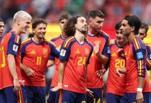 Marc Cucurella #24 of Spain celebrates with teammates after the team's fourth goal, scored an own goal by Hassan Al-Tambakti #5 of Saudi Arabia during the FIFA World Cup 2026 Group H match between Spain and Saudi Arabia at Atlanta Stadium on June 21, 2026 in Atlanta, Georgia. (Photo by Florencia Tan Jun/Getty Images)