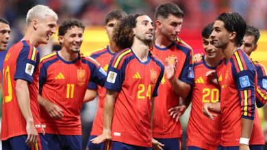 Marc Cucurella #24 of Spain celebrates with teammates after the team's fourth goal, scored an own goal by Hassan Al-Tambakti #5 of Saudi Arabia during the FIFA World Cup 2026 Group H match between Spain and Saudi Arabia at Atlanta Stadium on June 21, 2026 in Atlanta, Georgia. (Photo by Florencia Tan Jun/Getty Images)