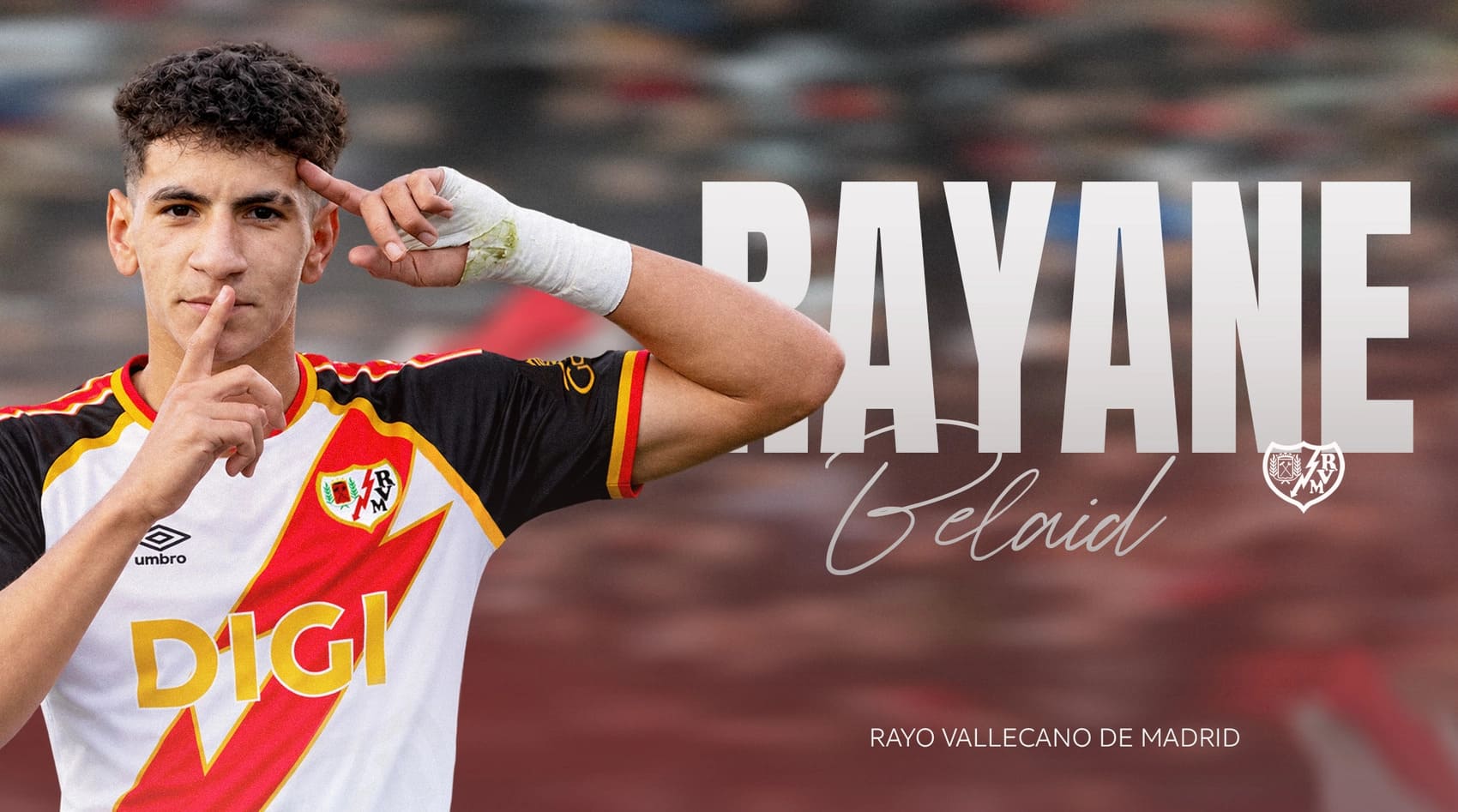 Imagen oficial del fichaje de Rayane Belaid por el Rayo Vallecano