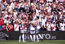 Pedro Diaz of Rayo Vallecano celebrates scoring a goal which was later ruled out following a VAR review during the LaLiga EA Sports match between Rayo Vallecano de Madrid and Real Sociedad at Estadio de Vallecas on April 26, 2026 in Madrid, Spain. (Photo by Denis Doyle/Getty Images)