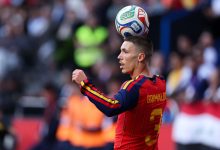 Alejandro Grimaldo of Spain looks on during the international friendly match between Spain and Iraq at Riazor Stadium on June 04, 2026 in La Coruna, Spain. (Photo by Florencia Tan Jun/Getty Images)