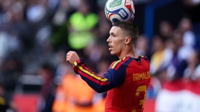 Alejandro Grimaldo of Spain looks on during the international friendly match between Spain and Iraq at Riazor Stadium on June 04, 2026 in La Coruna, Spain. (Photo by Florencia Tan Jun/Getty Images)