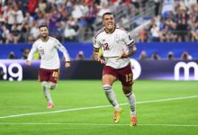 Pedro Porro #12 of Spain celebrates scoring his team's second goal during the FIFA World Cup 2026 Semi Final match between France and Spain at Dallas Stadium on July 14, 2026 in Arlington, Texas. (Photo by David Ramos/Getty Images)